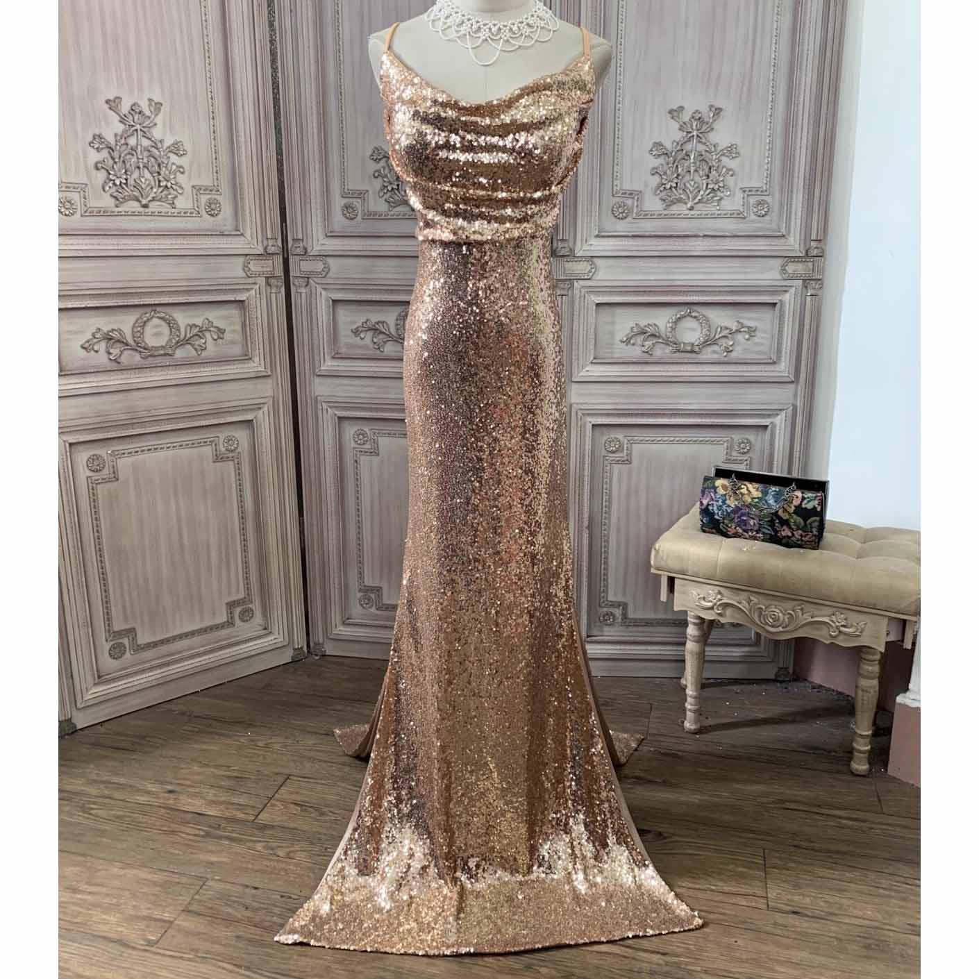 16-Size Plus Size Gold Sequined Fabric Split-Hem Dress 0903C (2)