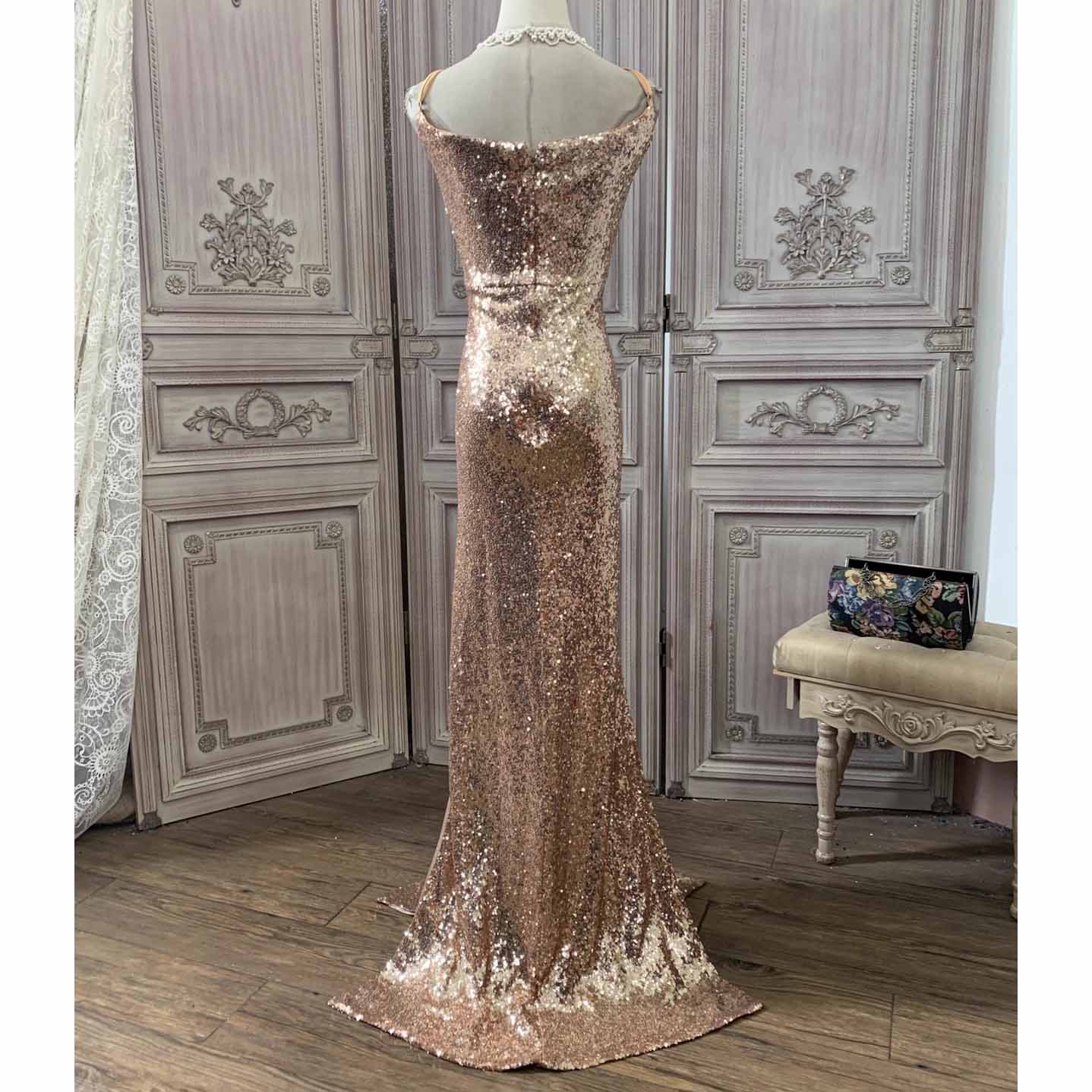 16-Size Plus Size Gold Sequined Fabric Split-Hem Dress 0903C (7)