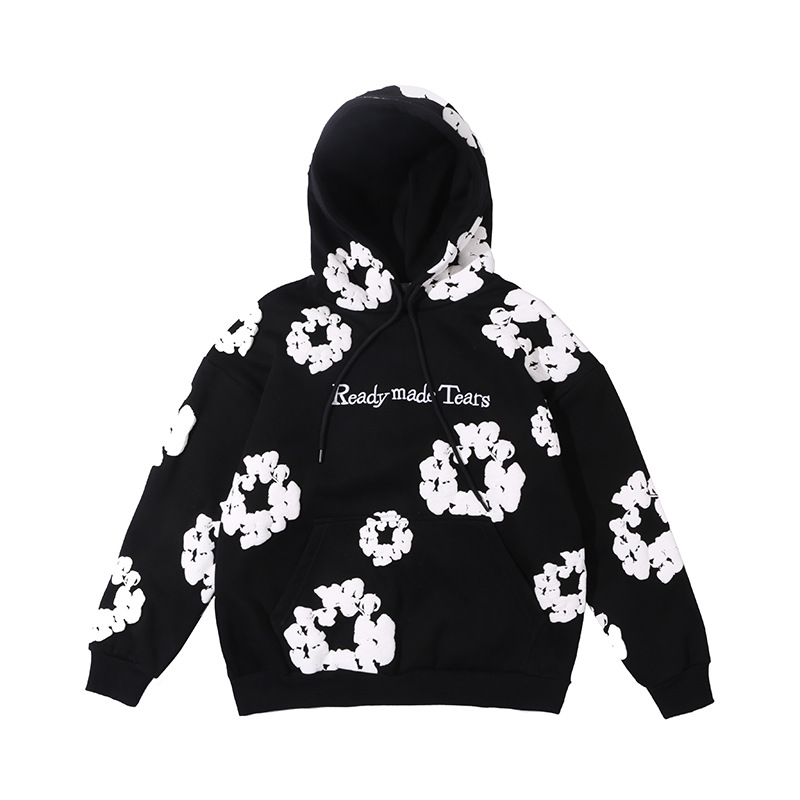 3d Cotton Bubble Print Letter Embroidered Casual Hooded Sweatshirt (1)