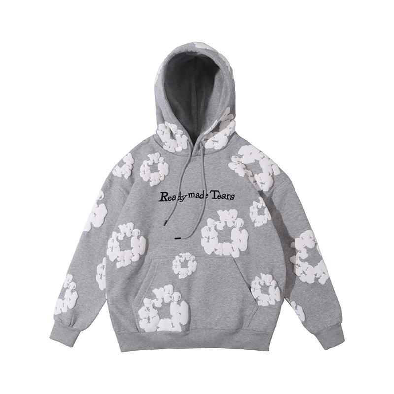 3d Cotton Bubble Print Letter Embroidered Casual Hooded Sweatshirt (2)