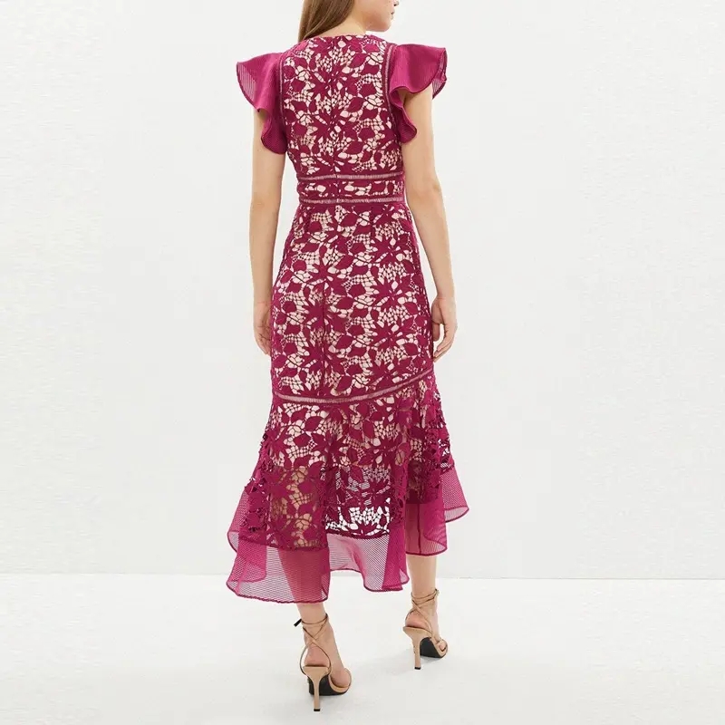 Pink Party Vintage Evening Floral Jacquard Midi Dress Women.webp