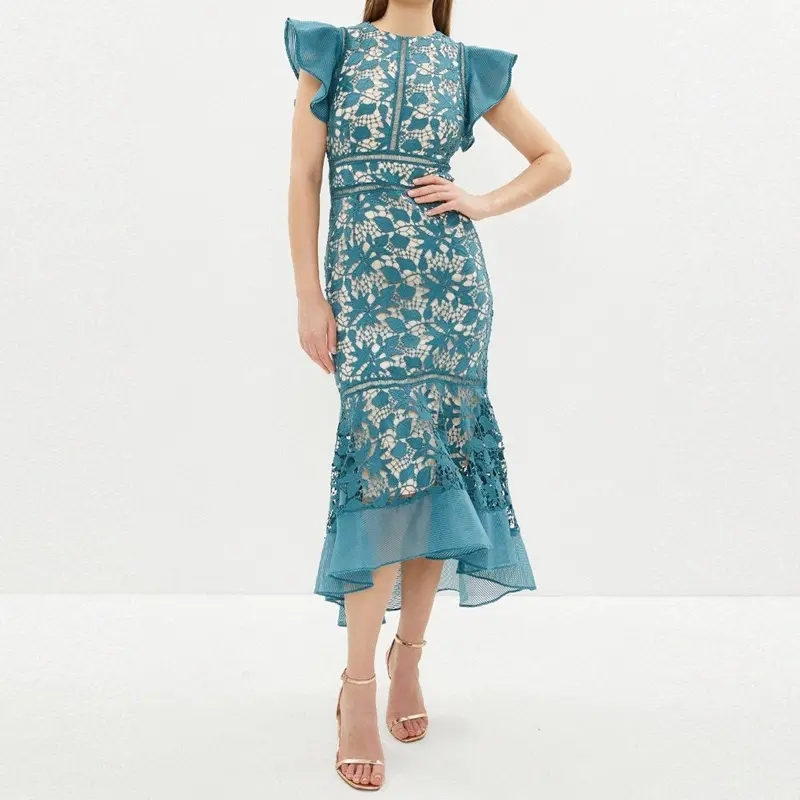 Woz Pati Vintage Aswè Floral Jacquard Midi abiye Women.webp