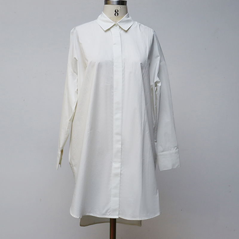 Großes Teller-Hemd, neues Damenkleid mit lässigem, langärmligem, einreihigem, schlankmachendem Midirock