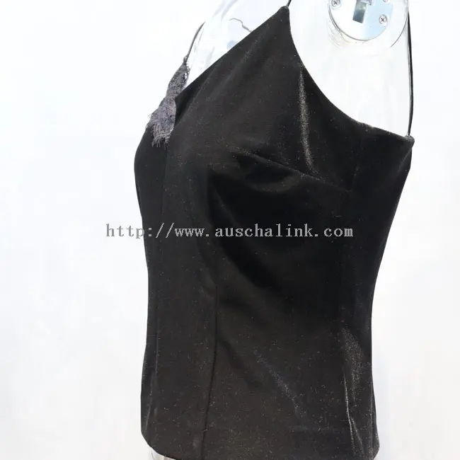 Black Asymmetrical Halter Lace Sexy Top Vest (3)