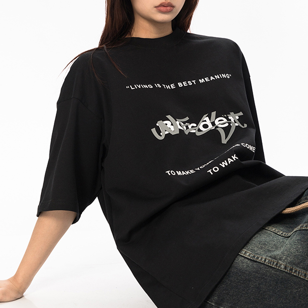 Black Bulla Print Brevis Sleeve Cotton T-Shirt Top (5)