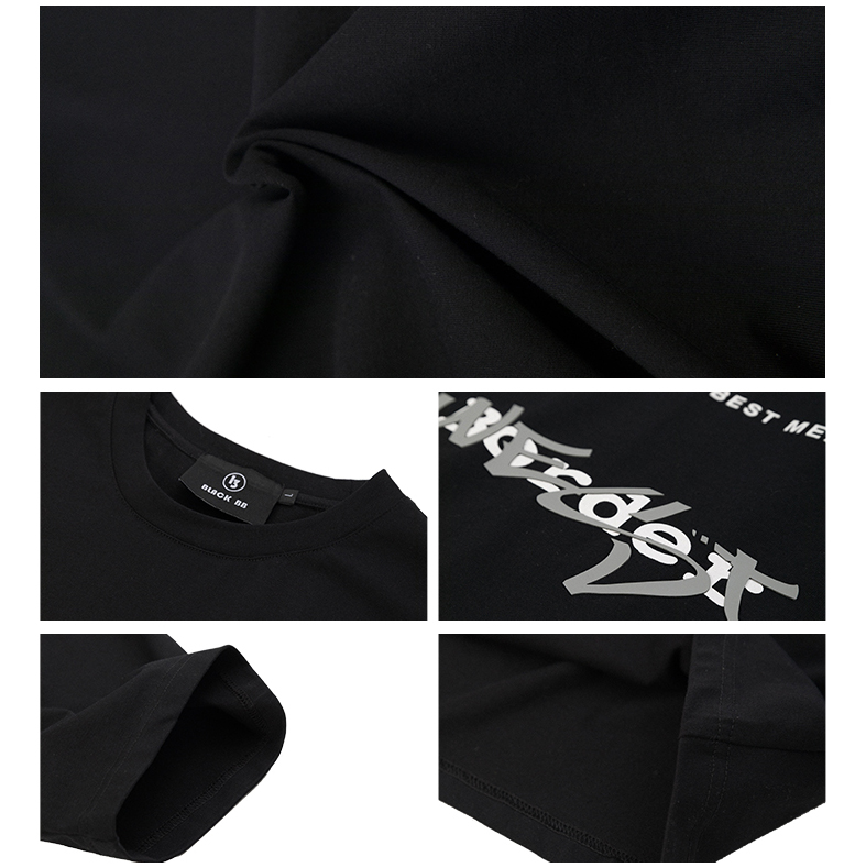 Bluzë e zezë me printime me mëngë të shkurtra pambuku (6)