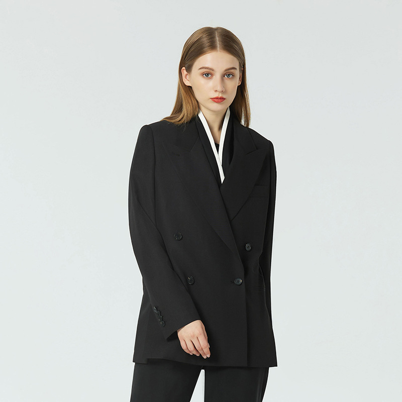 Черный повседневный профессиональный рабочий пиджак, костюм из 2 предметов (8)