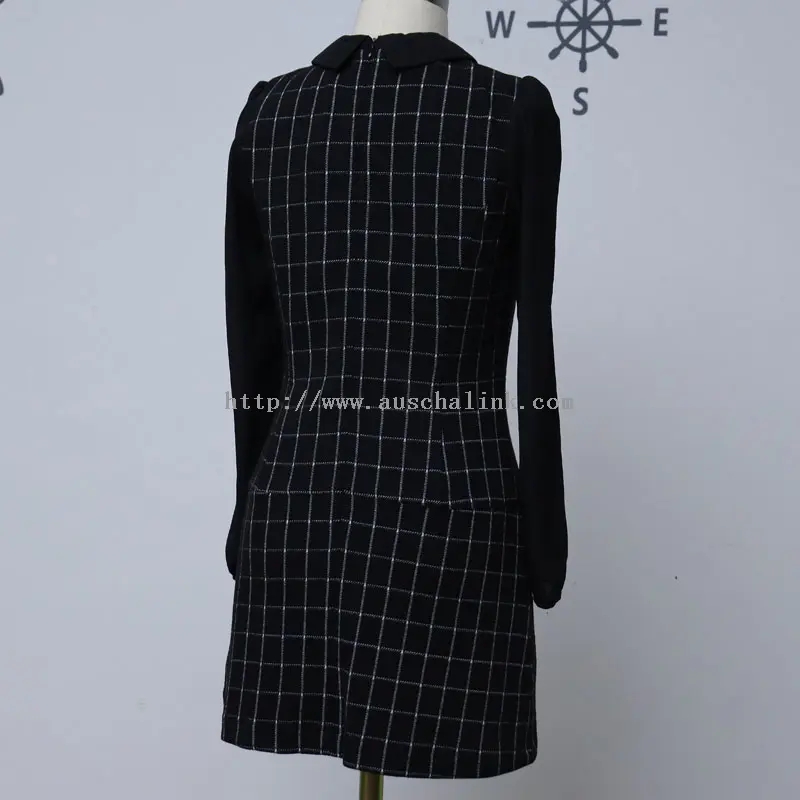 Black Checkered Patchwork Chiffon Career Dress (3)