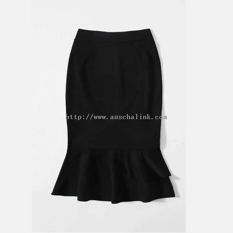 Swarte chiffon elegante fiskstaart midi-rok (3)