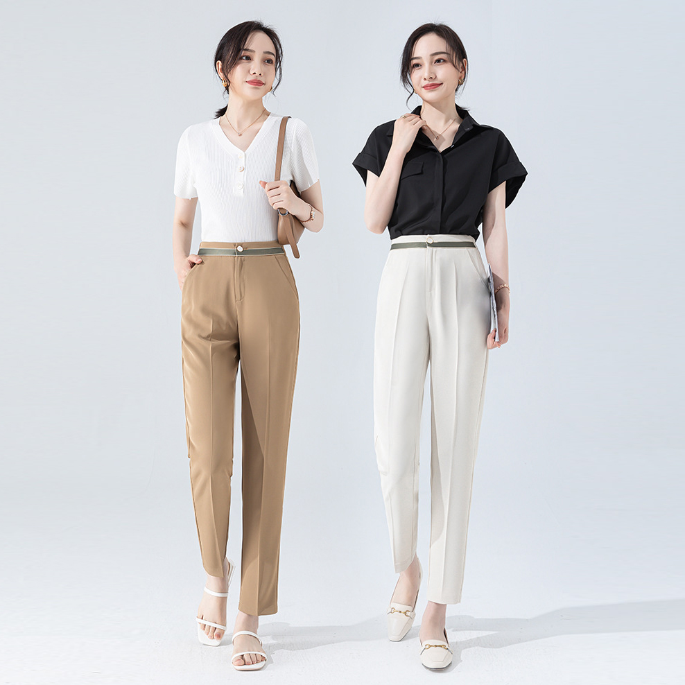 Black Chiffon Work Career Women's Casual Pants (7)