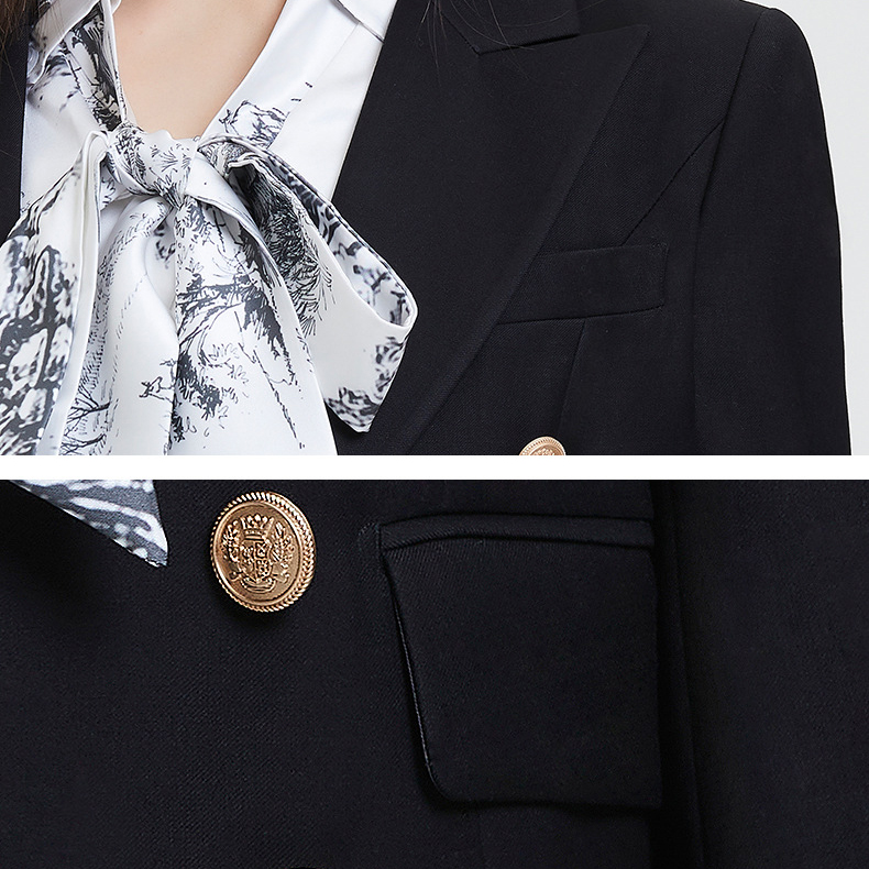 Черный двубортный профессиональный рабочий пиджак, костюм из двух предметов (6)