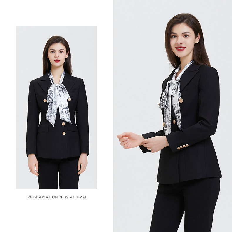 Čierne dvojradové profesionálne pracovné sako nohavice, dvojdielny oblek (7)