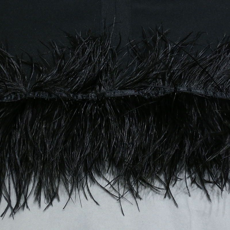 Black Feather Skinny Sexy V Neck Halter Dress (2)
