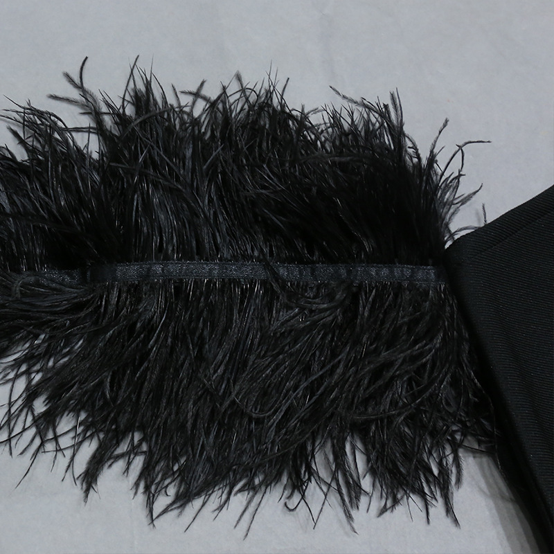Black Feather Sleeve One Neck Sexy Skinny Dress (7)