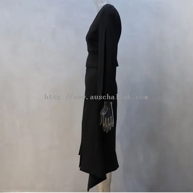Black Irregular Elegant Professional Women Top Skirt (2)