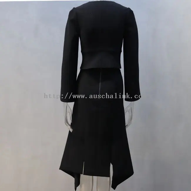 Black Irregular Elegant Professional Women Top Skirt (3)