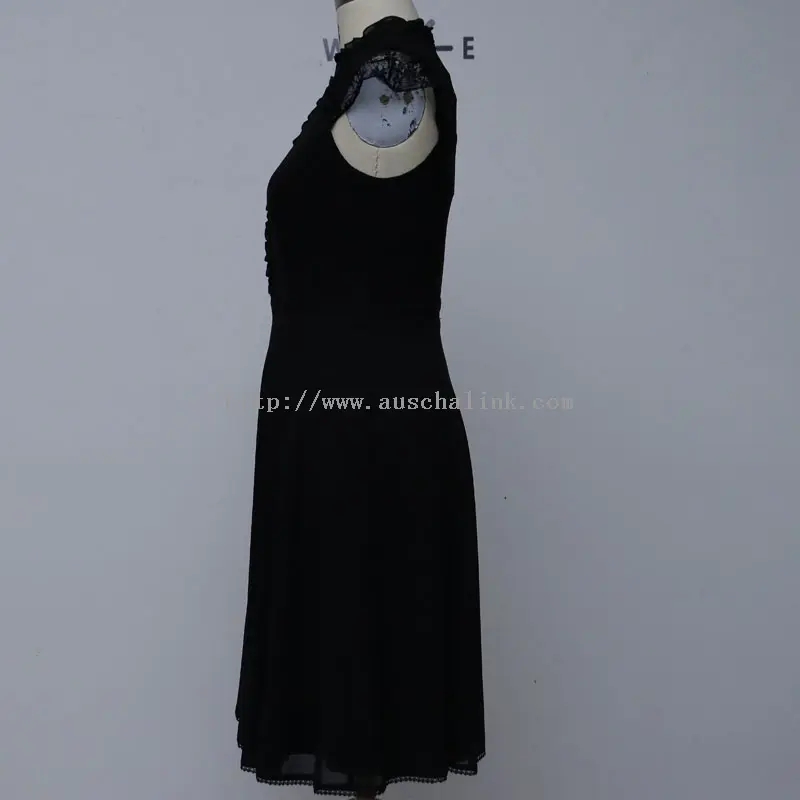 فستان عمل كاجوال برقبة عالية دانتيل أسود (1)