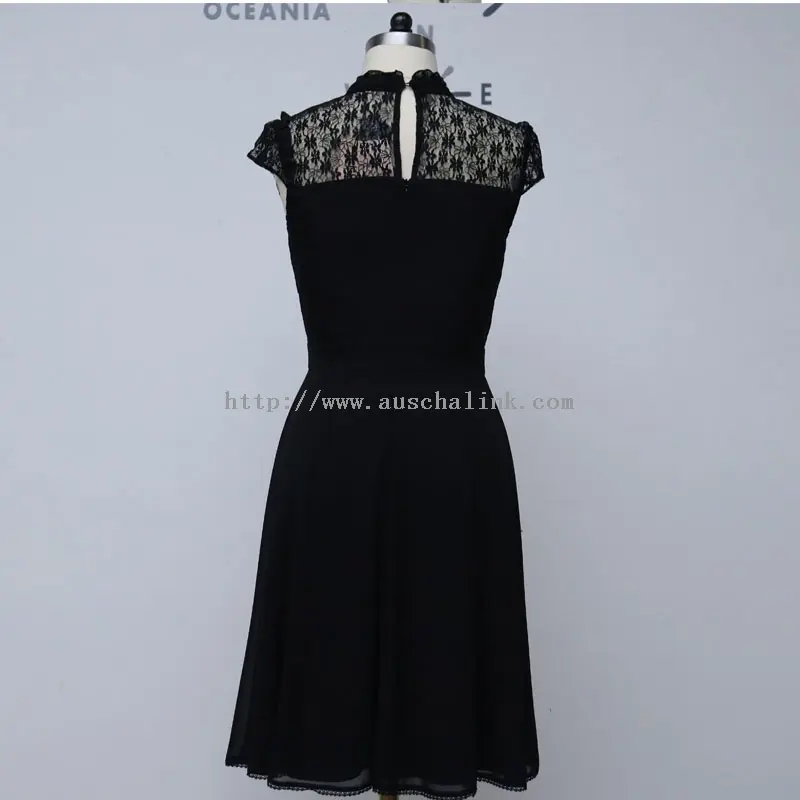 Black Lace High Neck Casual Work Dress (4)