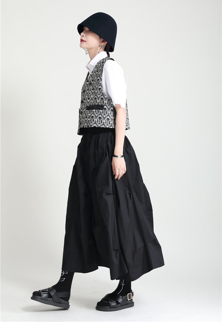 Black Loose High Waist Cotton Midi Skirt (9)