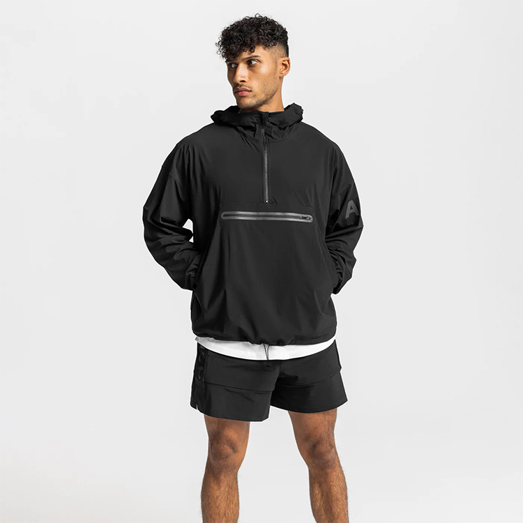 Schwaarz loose gedréckt Plus Gréisst Zip Up Sports Hoodie (10)