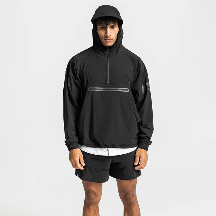 Black Loose Printed Plus Size Zip Up Sports Hoodie (14)