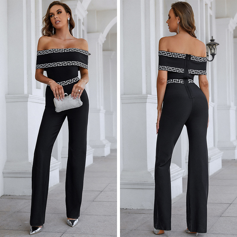 Baƙi Buga Jumpsuit Jumpsuit ɗaya (5)