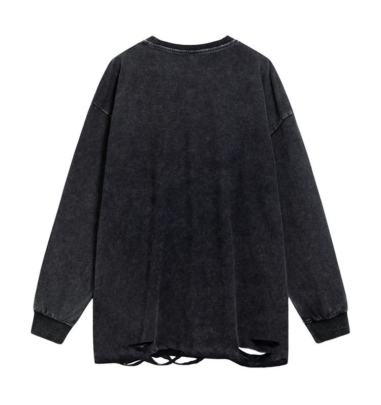 Black Printed Wash Casual Plus Size Loose Pullover (8)