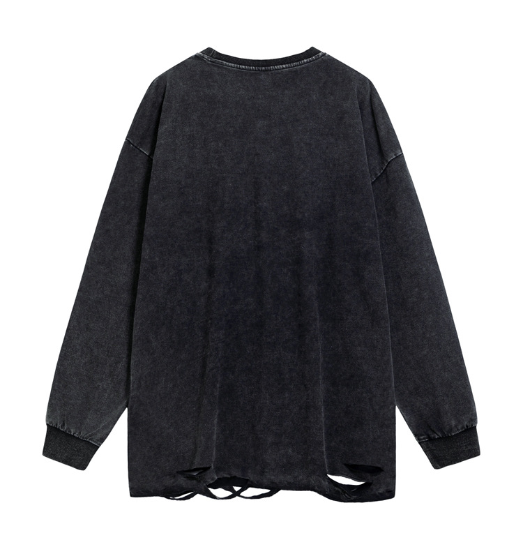 Jersey de algodón de talla grande casual lavado estampado negro (3)