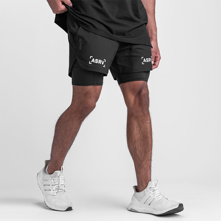 Pantalones cortos deportivos negros para correr al aire libre de secado rápido para hombres (1)