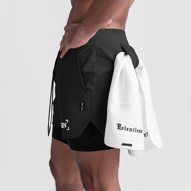 Pantalones cortos deportivos negros para correr al aire libre de secado rápido para hombres (2)
