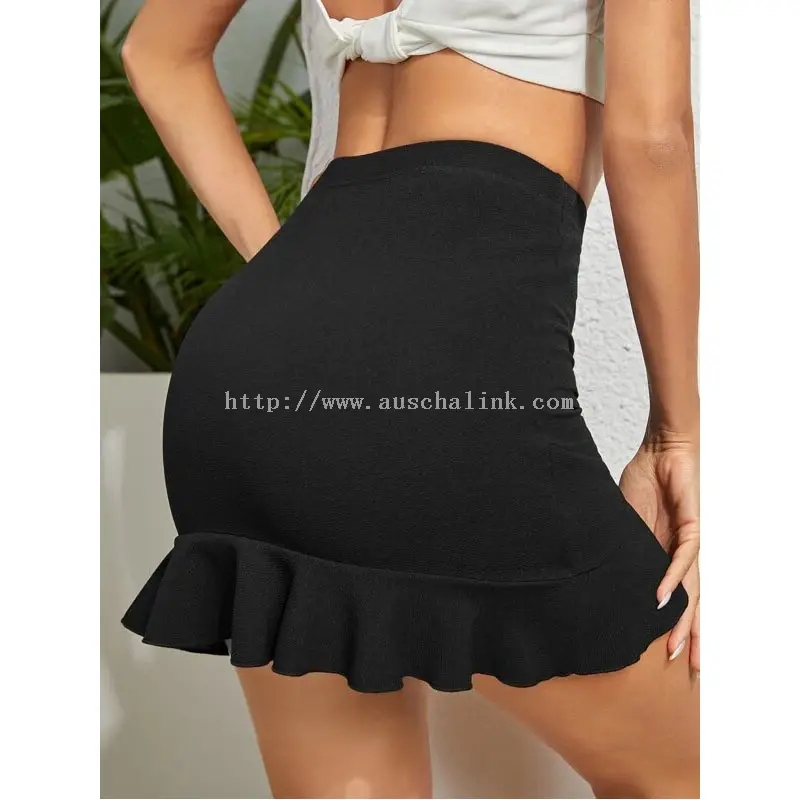 Rok Pendek Mini Seksi Ruffle Hitam (2)