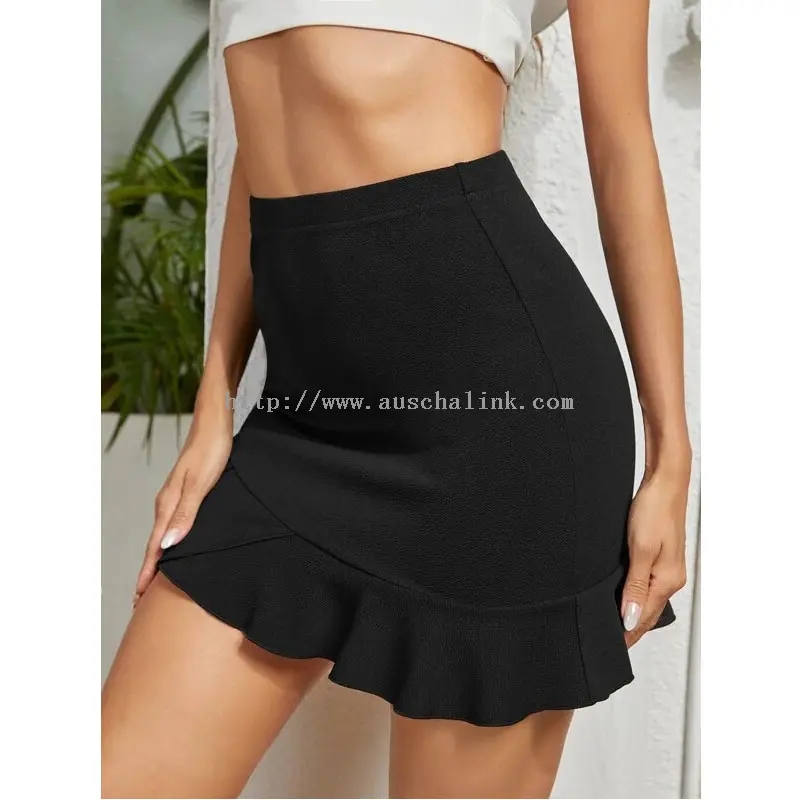 Černá volánová sexy mini teplá krátká sukně (3)