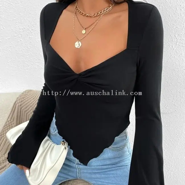 Black Skinny Square Neck Sexy Long Sleeve Top (1)