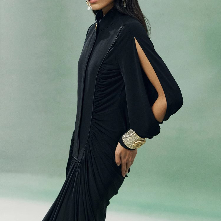 Black Vintage Slim Long Dress (3)