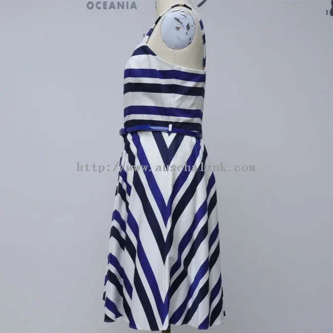 Blue Striped Cotton Elegant Women Casual Dress (1)