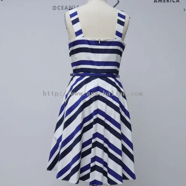 Vestido casual feminino elegante de algodón a raias azul (2)