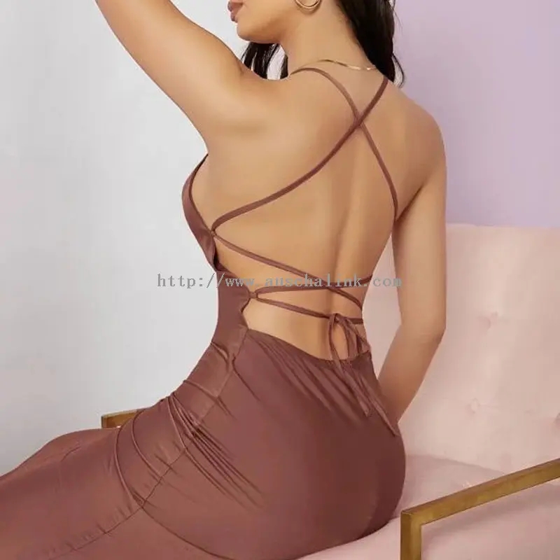 Либоси Sexy Halter Brown Split Bodycon (3)