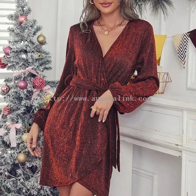 Sequin Burgundionum Long Sleeve Christmas Dress (1)