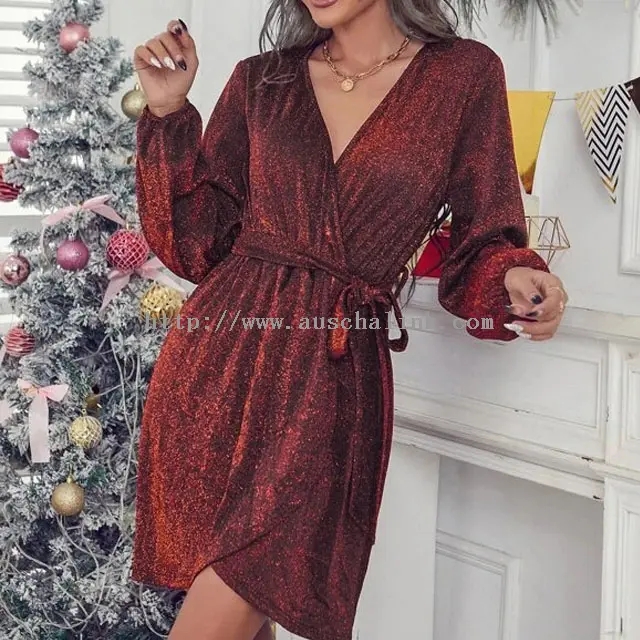 Robe de Noël sexy bordeaux à paillettes et manches longues (2)