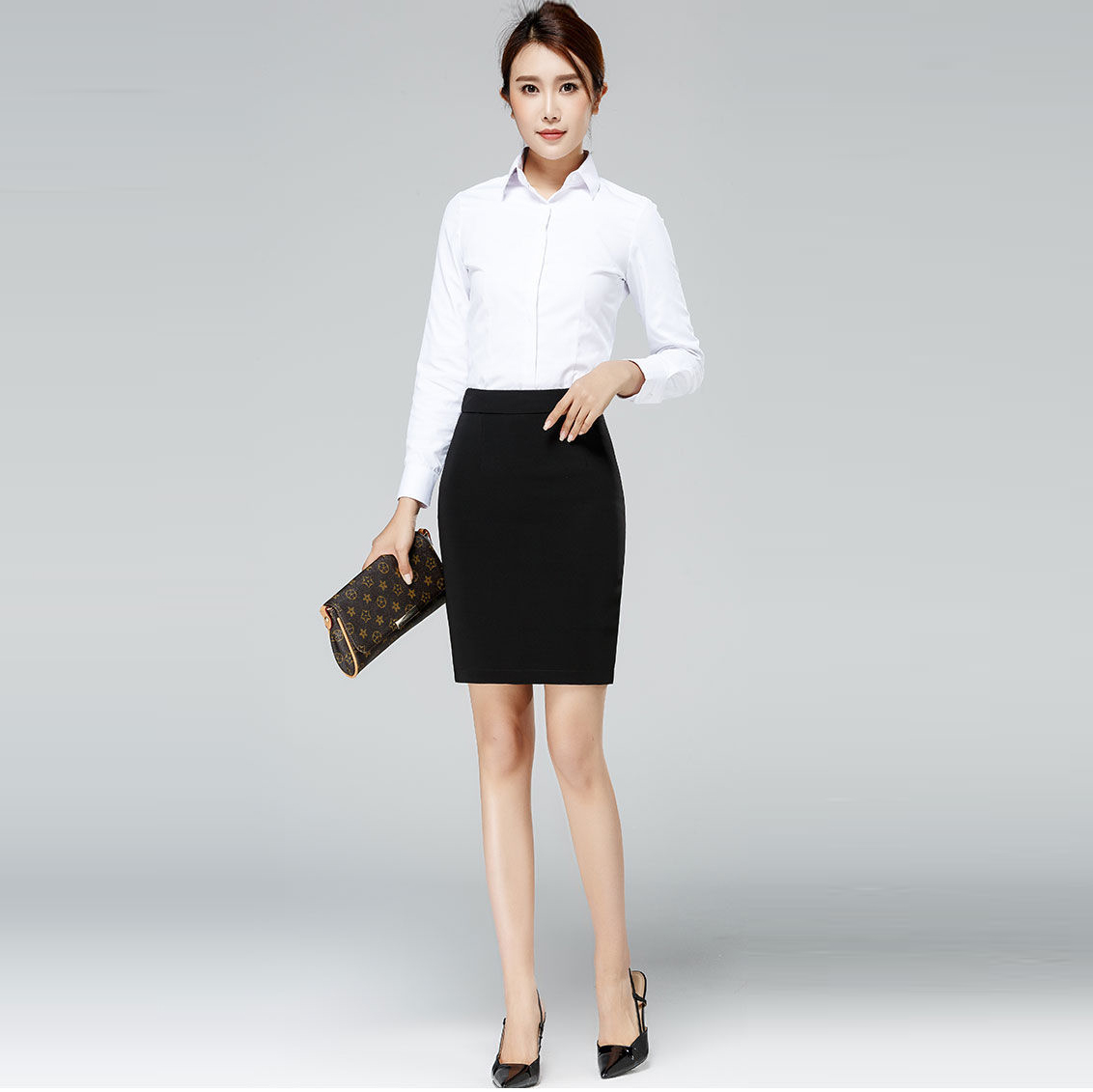 Career Black High Waist Suit Slit Skinny Skirt (5)
