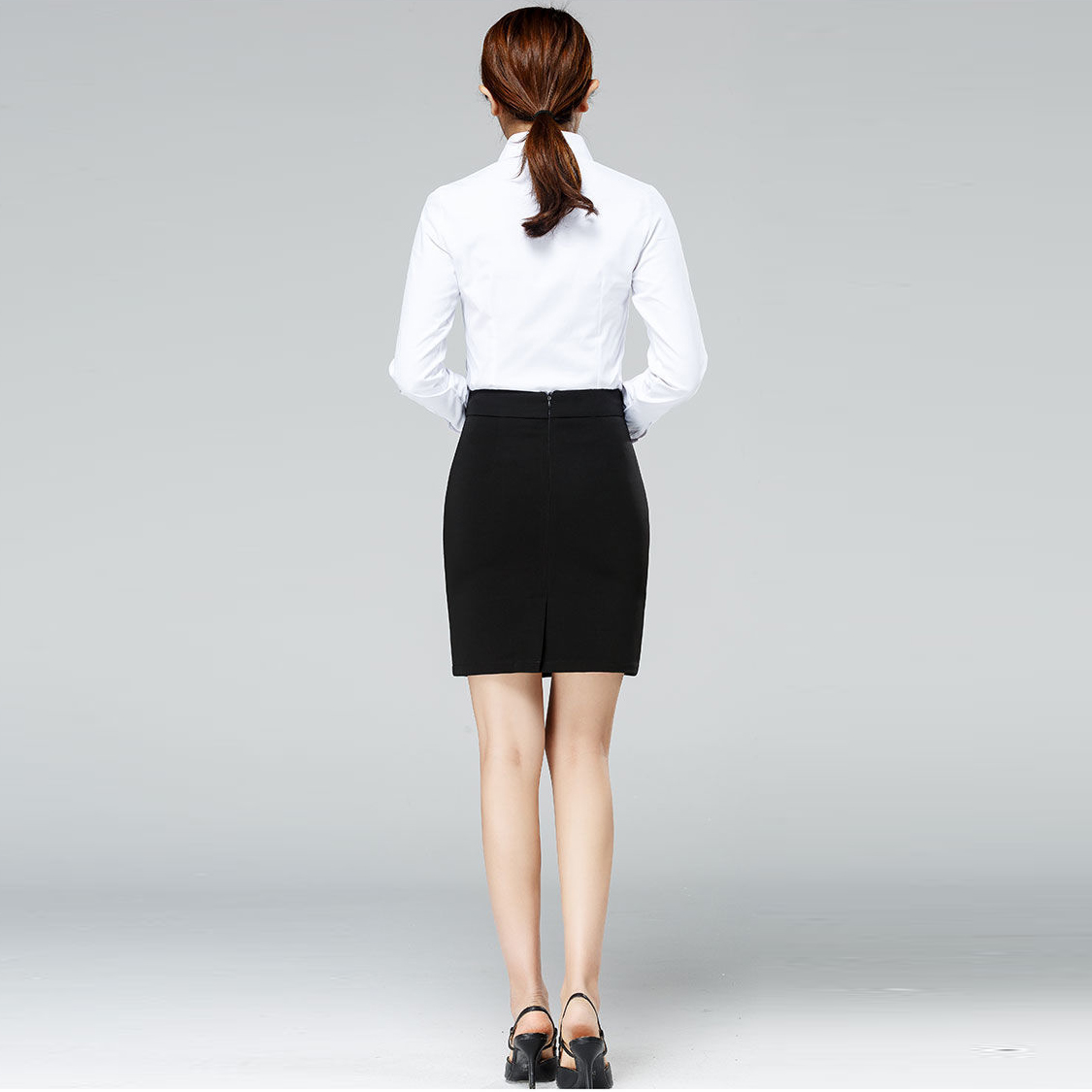 الوظيفي تنورة سوداء عالية الخصر بدلة شق نحيف (6)