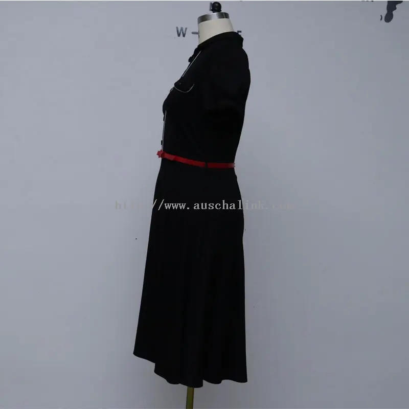 Ежедневна черна елегантна бродирана миди рокля с дълъг ръкав (1)