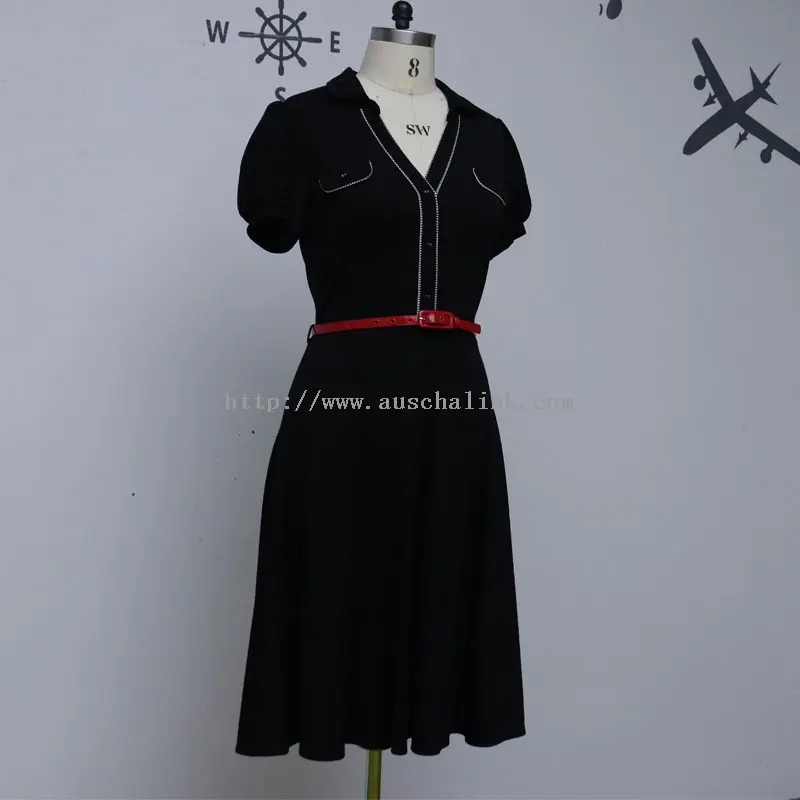 Neformální černé elegantní vyšívané midi šaty s dlouhým rukávem (2)