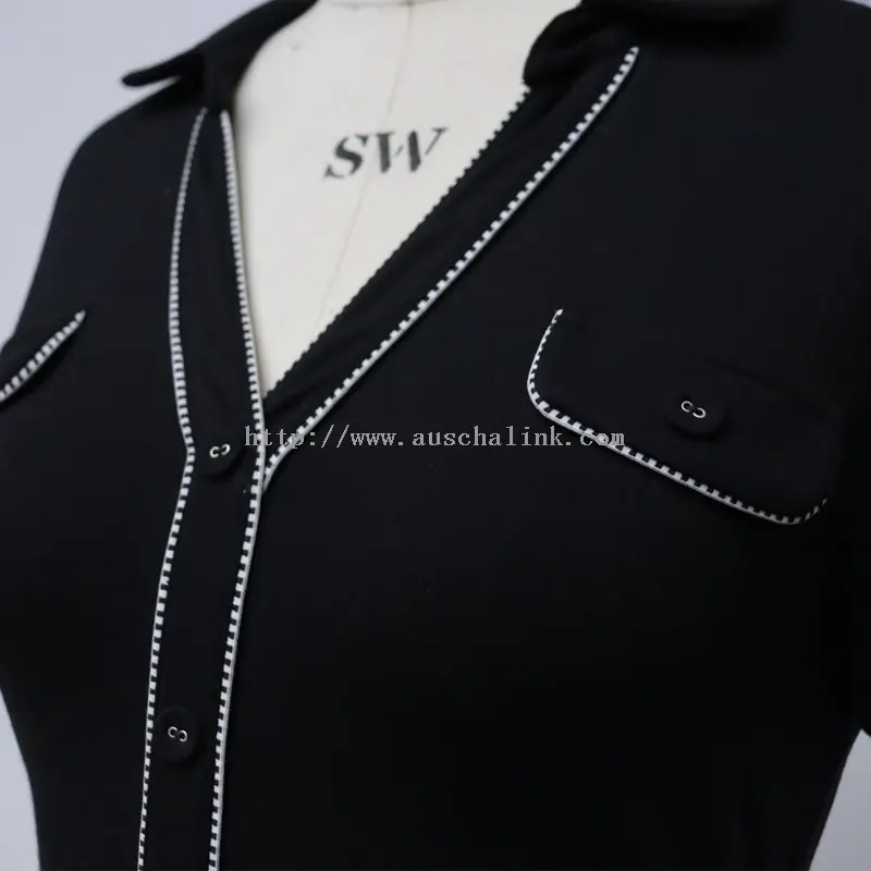 Casualowa czarna elegancka haftowana sukienka midi z długim rękawem (4)