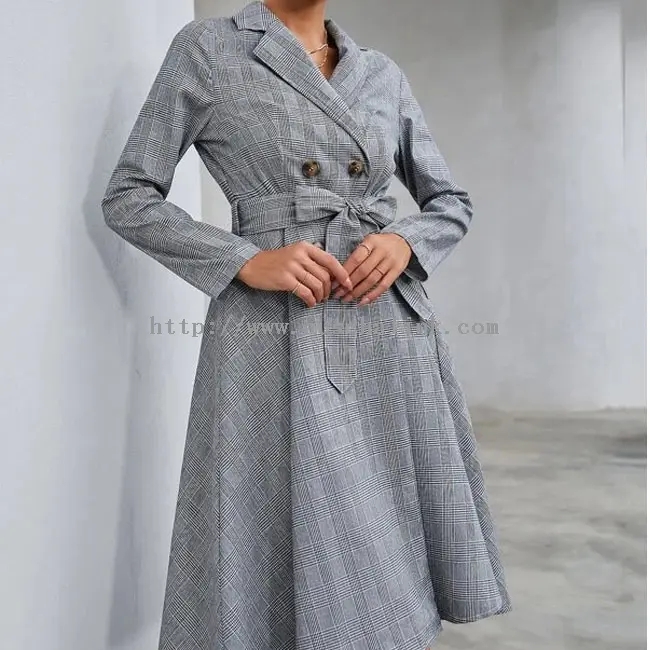 فستان معطف كاجوال رمادي مربعات ضد الريح (1)
