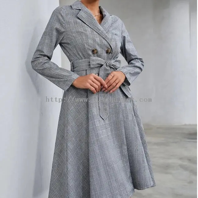 Kaswal na Gray Check Windbreaker Coat Dress (1)