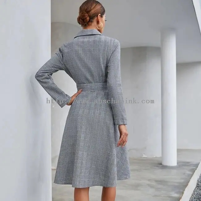 Casual Grey Check Windbreaker Coat Dress (2)