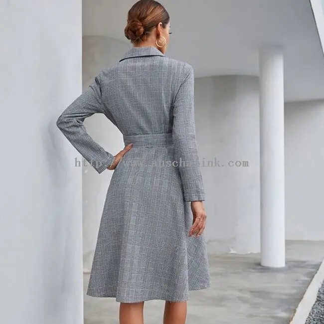 Kaswal na Gray Check Windbreaker Coat Dress (2)