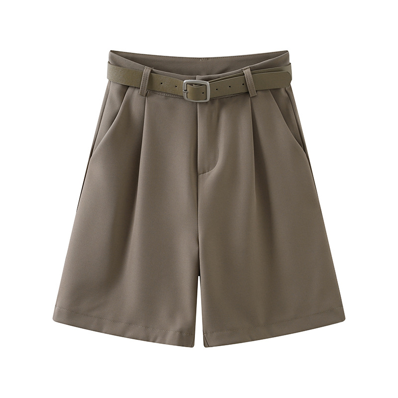 Kaffefarget chiffon uformelle arbeidsshorts (1)