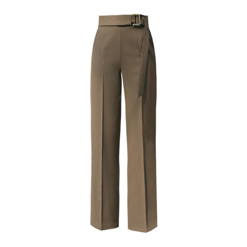 Pantalon de costume taille haute pour femme, café, travail de bureau (2)